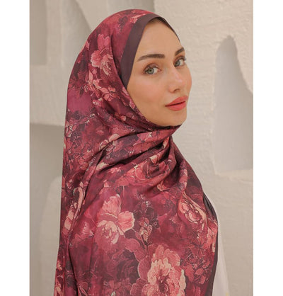 MVDN Shawl Red Tulip Garden Cotton Patterned Shawl Hijab - Red