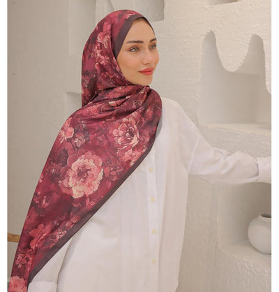 MVDN Shawl Red Tulip Garden Cotton Patterned Shawl Hijab - Red
