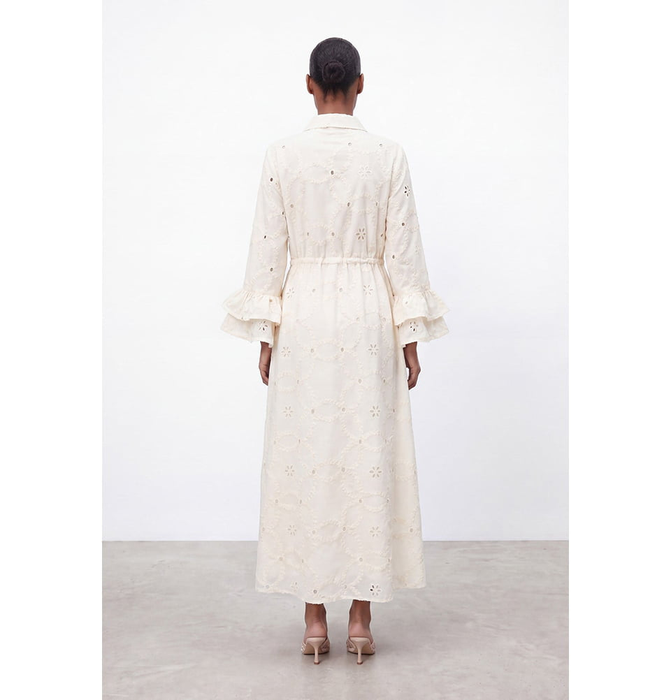 ruffle cream dress Women's Embroidered Eyelet Cotton Blend Maxi with Sleeves cr2900 75 hours of dedicated Sleeveless Chiffon Dress,black Dress,summer US Size:Child 8