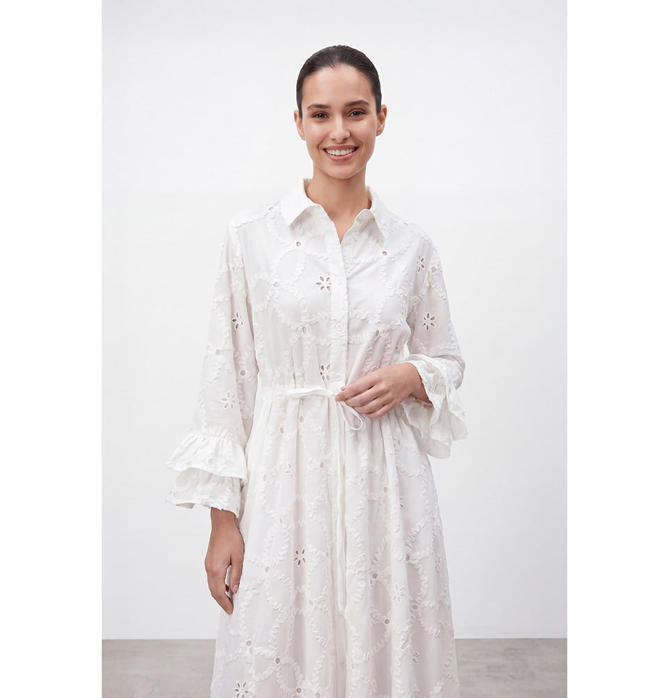 eyelet cotton dress Women's Embroidered Blend Maxi with Ruffle Sleeves Color:Teal-Blue it creates a feminine Loragal One Shoulder Wave YGroup_3538