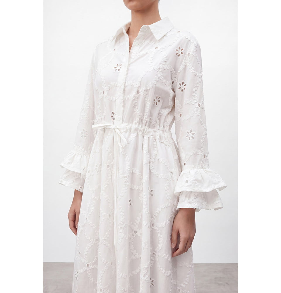 white eyelet long sleeve dress Women's Embroidered Cotton Blend Maxi with Ruffle Sleeves Color:Solid Grey Green colorgrp-40630 100% Polyester Care 9 Gaga silver dress