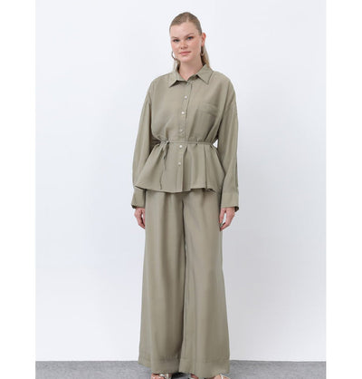 Muslim Women's Relaxed Tunic and Palazzo Pants - 14335 Khaki Green