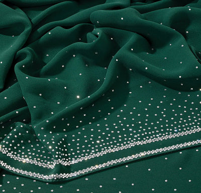 Sedef Shawl Green Solid Sheer Chiffon with Rhinestone Shawl Hijab - Green