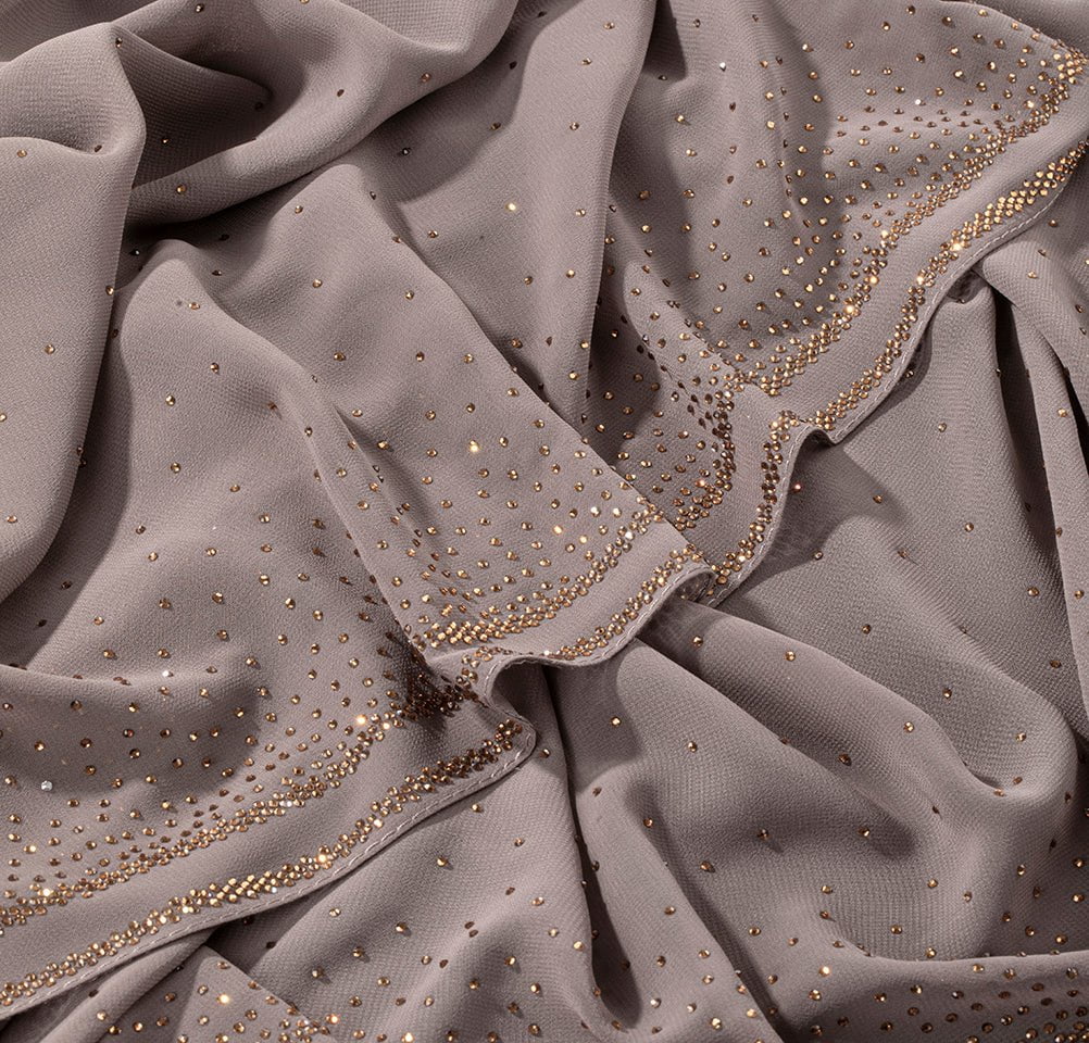 Sedef Shawl Latte Solid Chiffon with Rhinestone Shawl Hijab - Latte