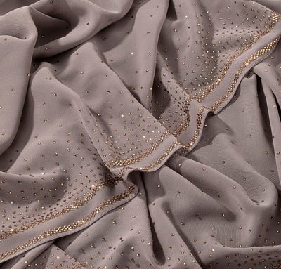 Sedef Shawl Latte Solid Chiffon with Rhinestone Shawl Hijab - Latte