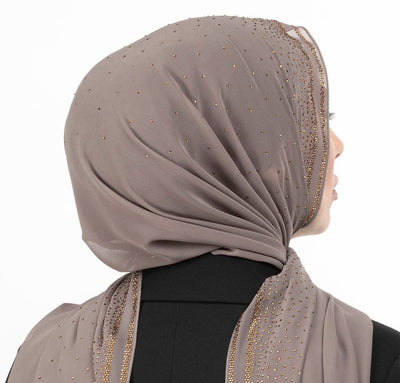 Sedef Shawl Latte Solid Chiffon with Rhinestone Shawl Hijab - Latte