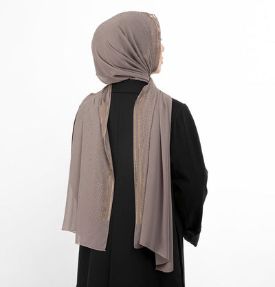 Sedef Shawl Latte Solid Chiffon with Rhinestone Shawl Hijab - Latte