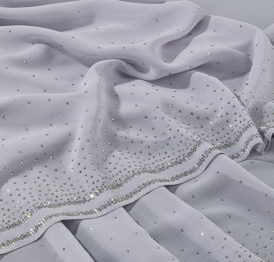 Sedef Shawl Light Grey Solid Sheer Chiffon with Rhinestone Shawl Hijab - Light Grey