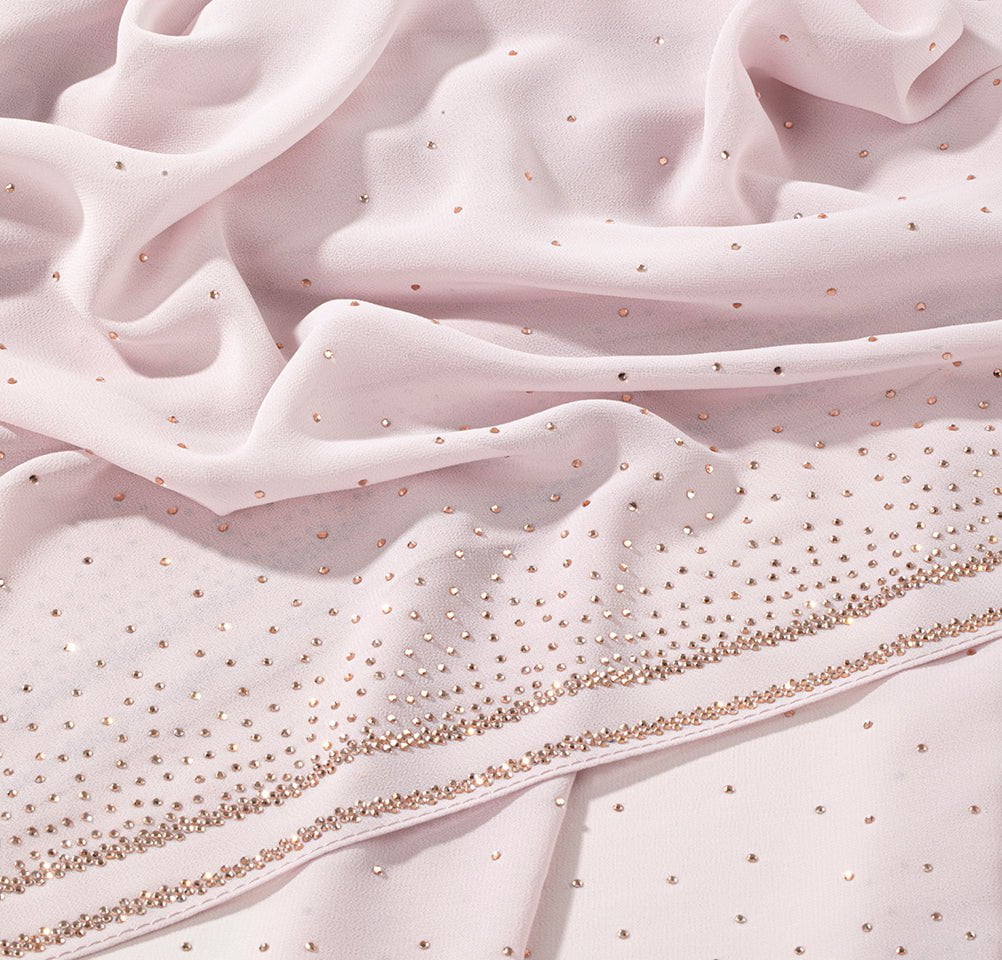 Sedef Shawl Pink Solid Sheer Chiffon with Rhinestone Shawl Hijab - Pink