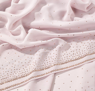 Sedef Shawl Pink Solid Sheer Chiffon with Rhinestone Shawl Hijab - Pink