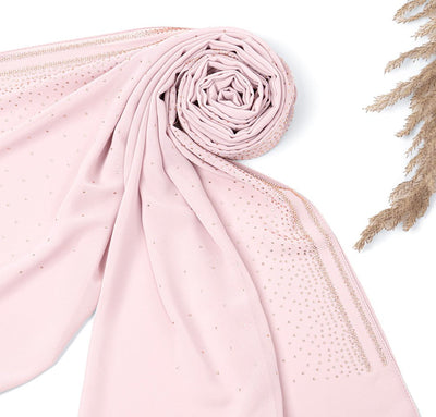 Sedef Shawl Pink Solid Sheer Chiffon with Rhinestone Shawl Hijab - Pink