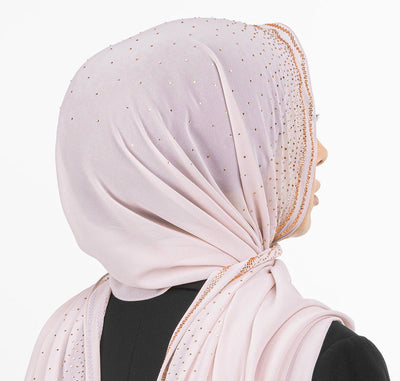 Sedef Shawl Pink Solid Sheer Chiffon with Rhinestone Shawl Hijab - Pink