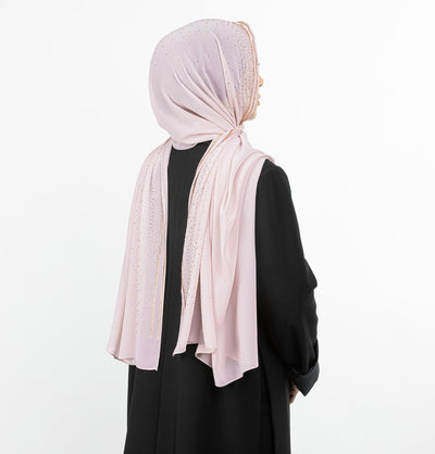 Sedef Shawl Pink Solid Sheer Chiffon with Rhinestone Shawl Hijab - Pink