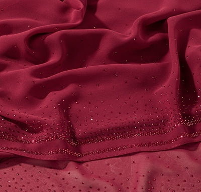 Sedef Shawl Red Solid Sheer Chiffon with Rhinestone Shawl Hijab - Red