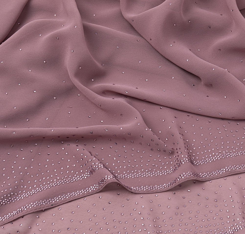 Sedef Shawl Rose Pink Solid Sheer Chiffon with Rhinestone Shawl Hijab - Rose Pink