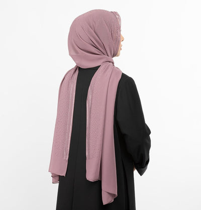 Sedef Shawl Rose Pink Solid Sheer Chiffon with Rhinestone Shawl Hijab - Rose Pink