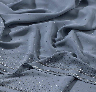 Sedef Shawl Slate Blue Solid Sheer Chiffon with Rhinestone Shawl Hijab - Slate Blue