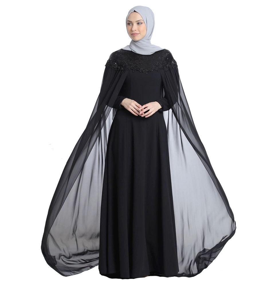 Abaci Dress Abaci Modest Formal Cape Dress 13165 Black