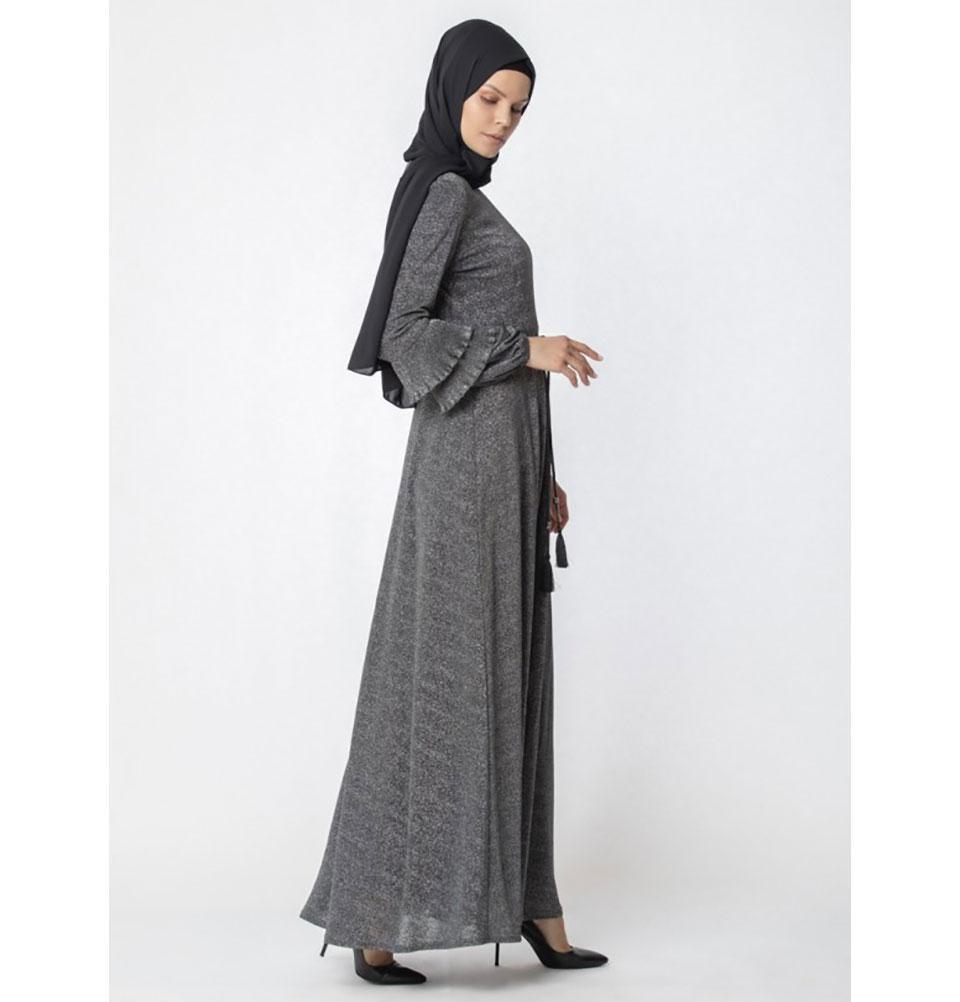Abaci Dress Abaci Modest Formal Tinsel Dress 13105 Black/Gray