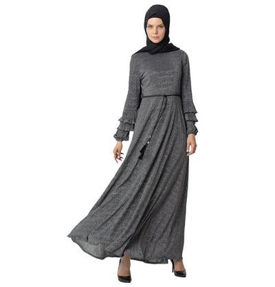 Abaci Dress Abaci Modest Formal Tinsel Dress 13105 Black/Gray