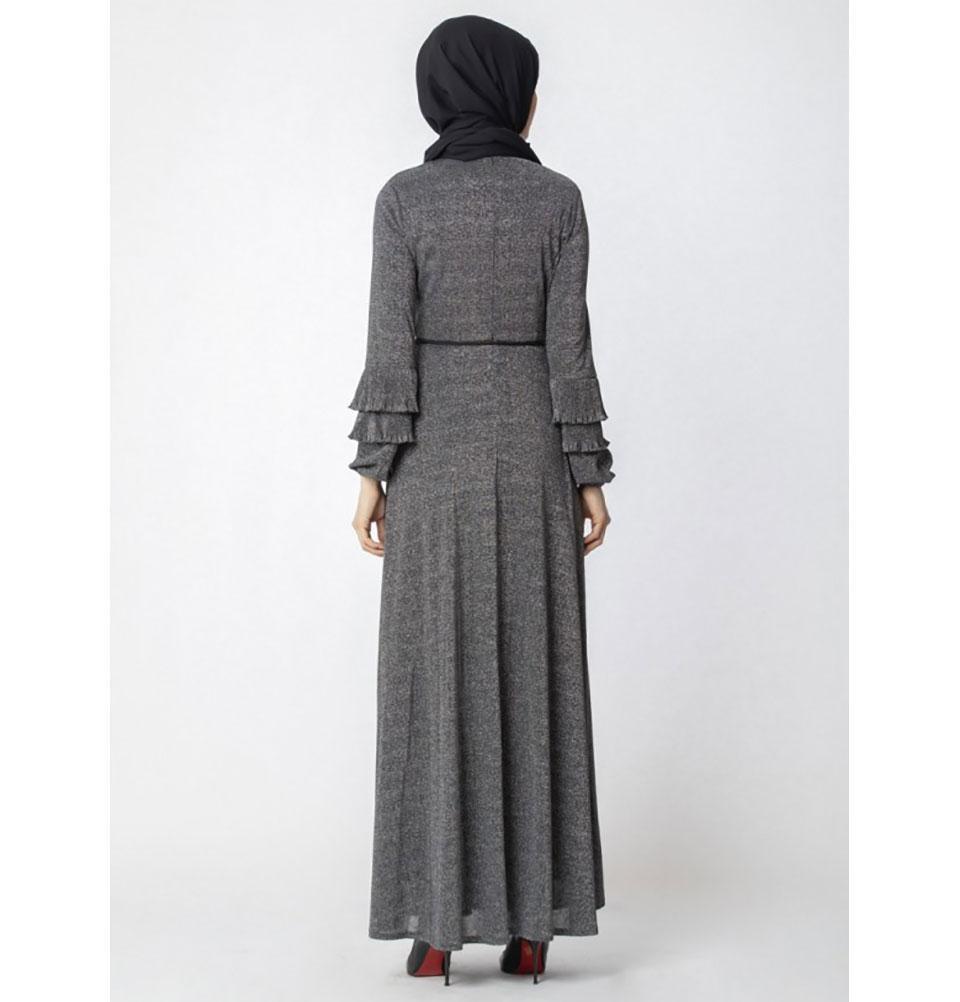 Abaci Dress Abaci Modest Formal Tinsel Dress 13105 Black/Gray