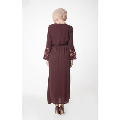 Abaci Modest Sequined Dress 12956 Burgundy