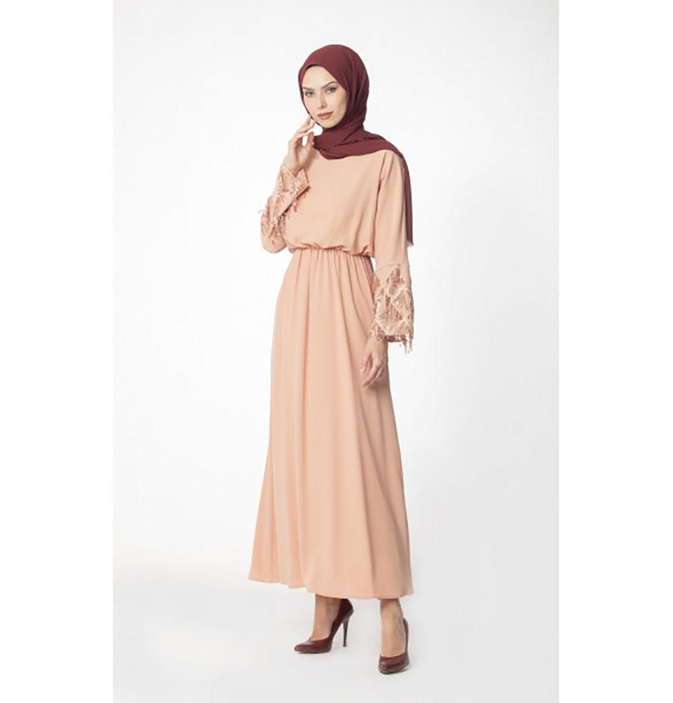 Abaci Modest Sequined Dress 12956 Salmon