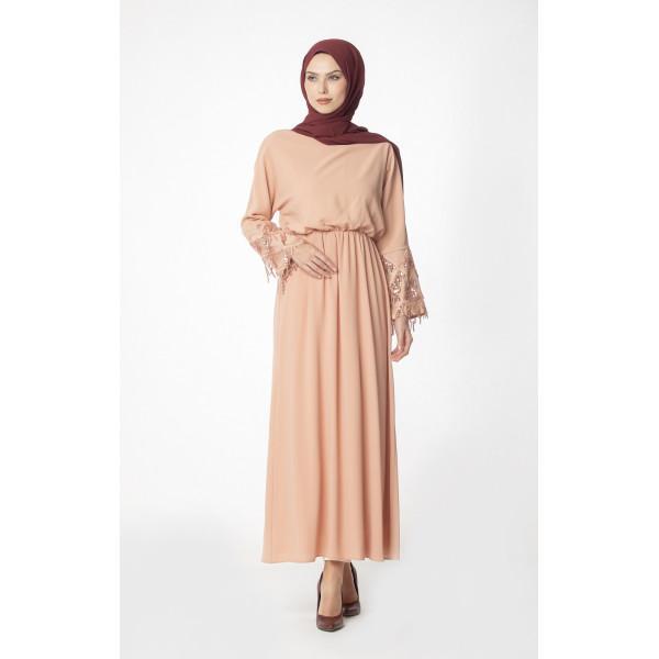 Abaci Modest Sequined Dress 12956 Salmon