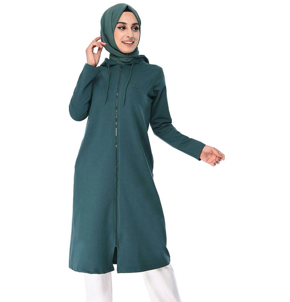 Abaci Long Modest Hooded Sweater Tunic 8299 Teal