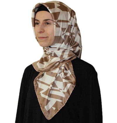 Aker scarf Aker Satin Square Hijab Scarf 6749 932 Beige / White - Modefa 
