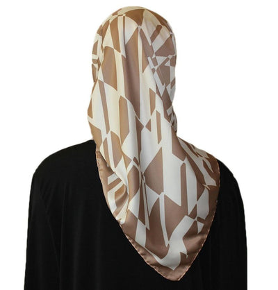 Aker scarf Aker Satin Square Hijab Scarf 6749 932 Beige / White - Modefa 