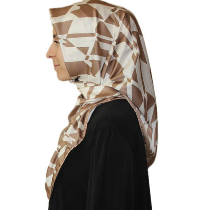 Aker scarf Aker Satin Square Hijab Scarf 6749 932 Beige / White - Modefa 