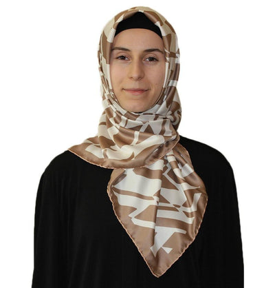 Aker scarf Aker Satin Square Hijab Scarf 6749 932 Beige / White - Modefa 