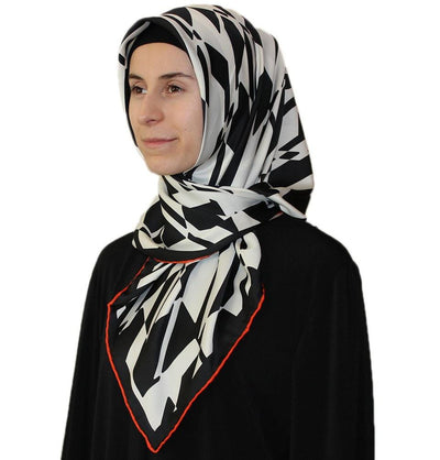 Aker scarf Aker Satin Square Hijab Scarf 6749 963 Black / White - Modefa 