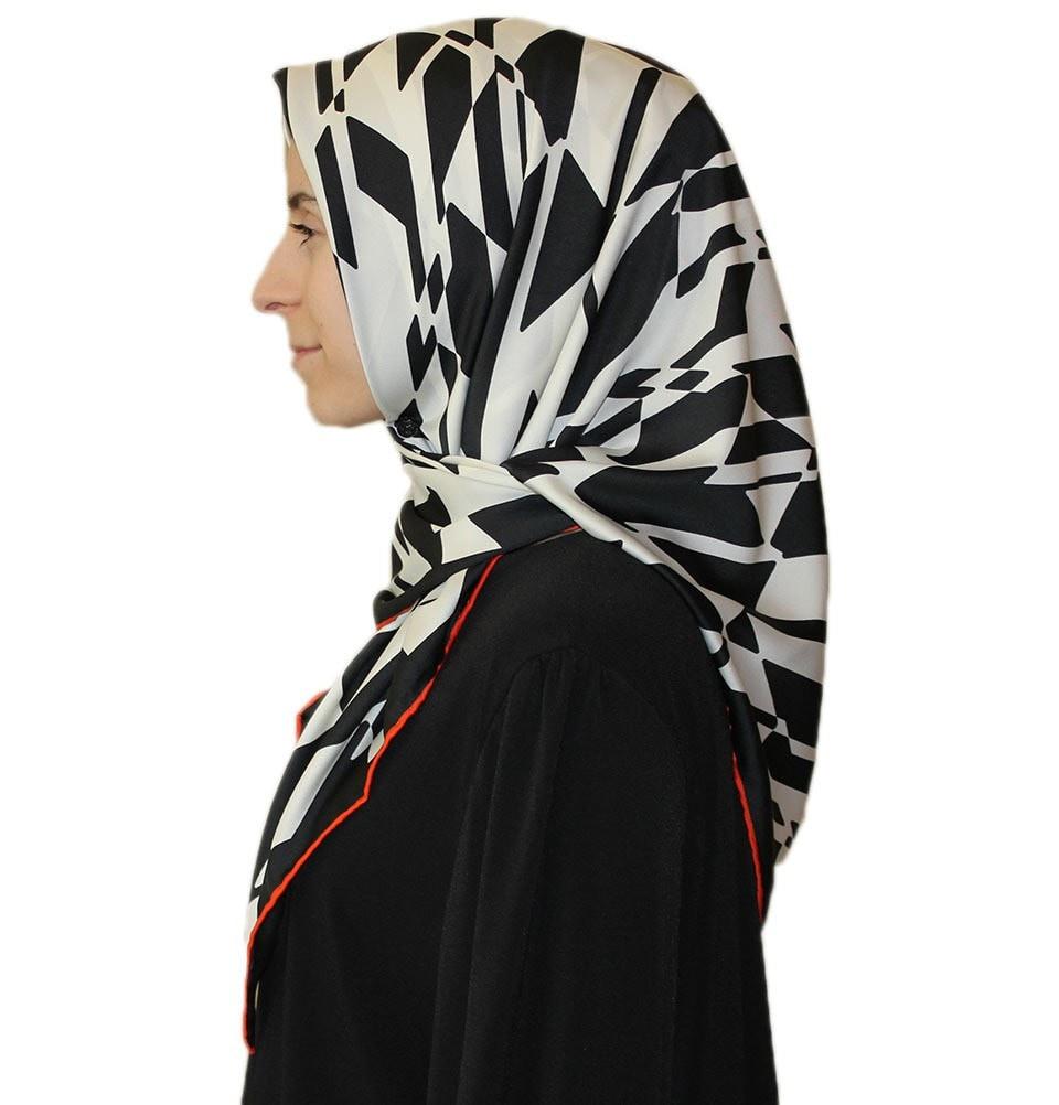 Aker scarf Aker Satin Square Hijab Scarf 6749 963 Black / White - Modefa 