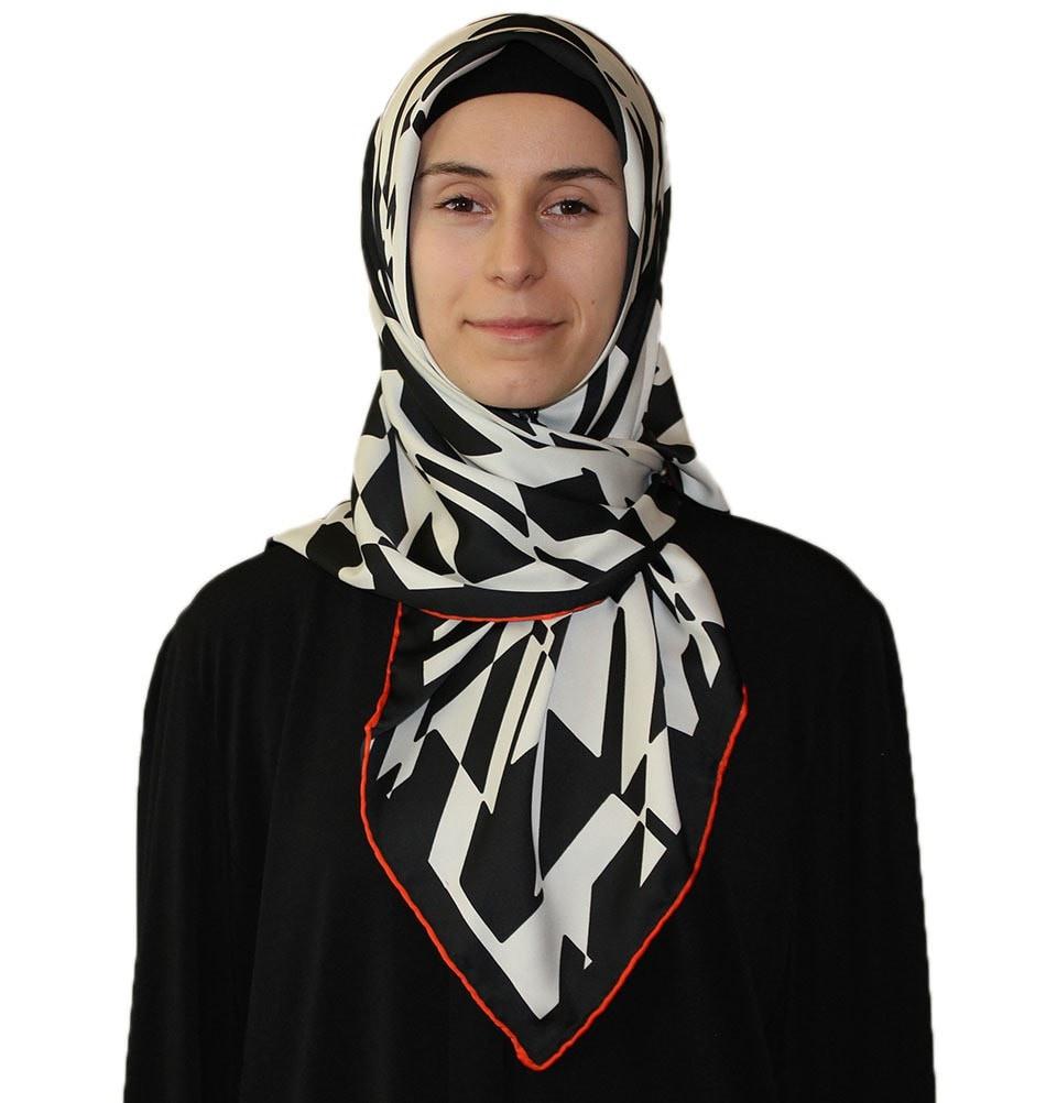 Aker scarf Aker Satin Square Hijab Scarf 6749 963 Black / White - Modefa 