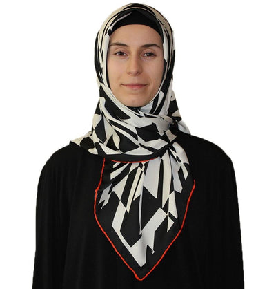 Aker scarf Aker Satin Square Hijab Scarf 6749 963 Black / White - Modefa 