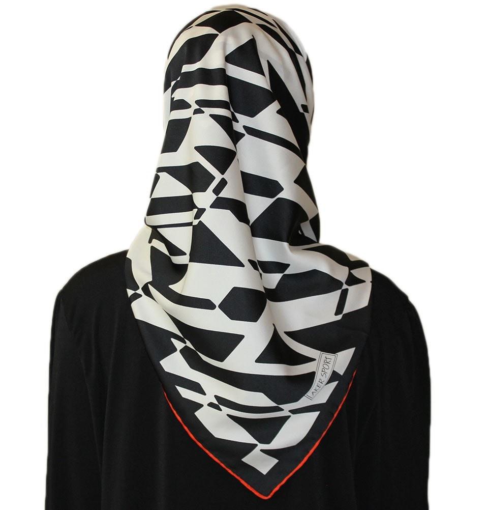 Aker scarf Aker Satin Square Hijab Scarf 6749 963 Black / White - Modefa 