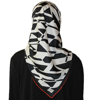 Aker scarf Aker Satin Square Hijab Scarf 6749 963 Black / White - Modefa 