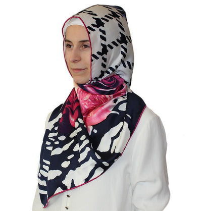 Aker scarf Aker Satin Square Hijab Scarf 6648 991 Blue / Pink - Modefa 