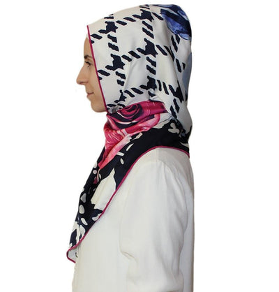Aker scarf Aker Satin Square Hijab Scarf 6648 991 Blue / Pink - Modefa 