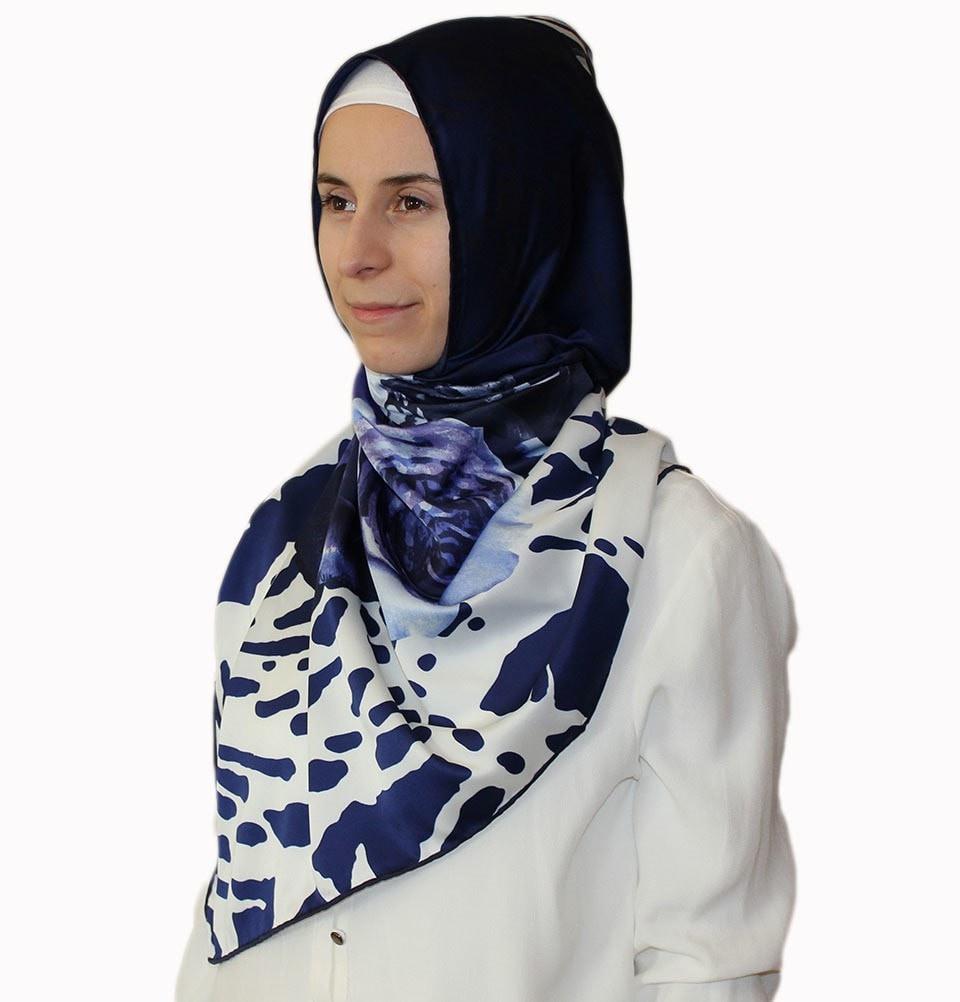 Aker scarf Aker Satin Square Hijab Scarf 6648 921 Blue / White - Modefa 