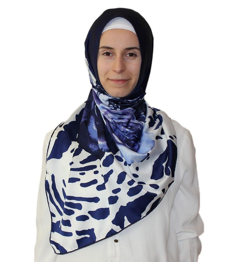 Aker scarf Aker Satin Square Hijab Scarf 6648 921 Blue / White - Modefa 
