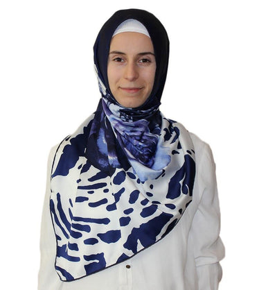 Aker scarf Aker Satin Square Hijab Scarf 6648 921 Blue / White - Modefa 