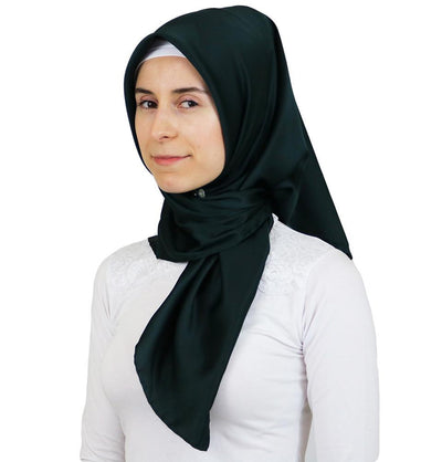 Aker Satin Square Hijab Scarf 6385 952 Dark Green