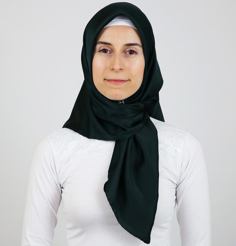 Aker Satin Square Hijab Scarf 6385 952 Dark Green