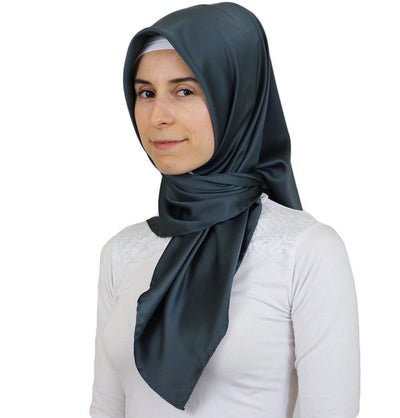 Aker Satin Square Hijab Scarf 6385 973 Steel Grey