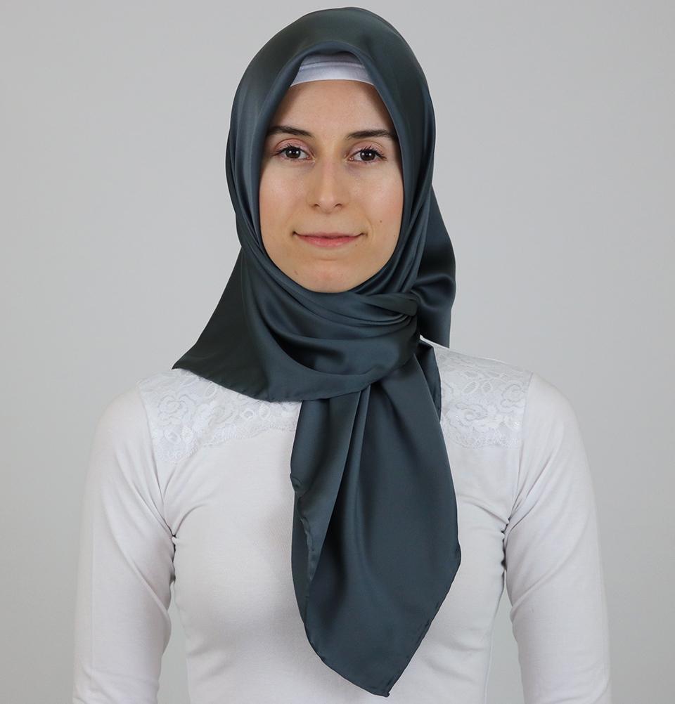Aker Satin Square Hijab Scarf 6385 973 Steel Grey