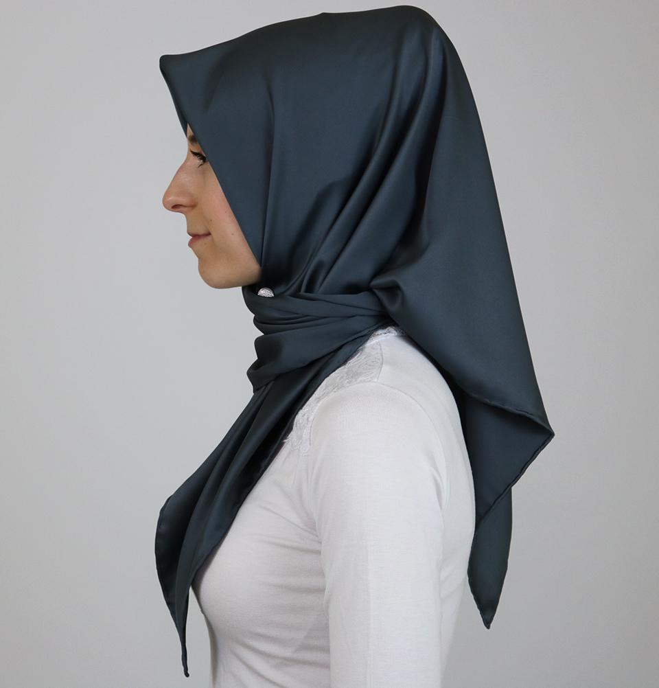 Aker Satin Square Hijab Scarf 6385 973 Steel Grey