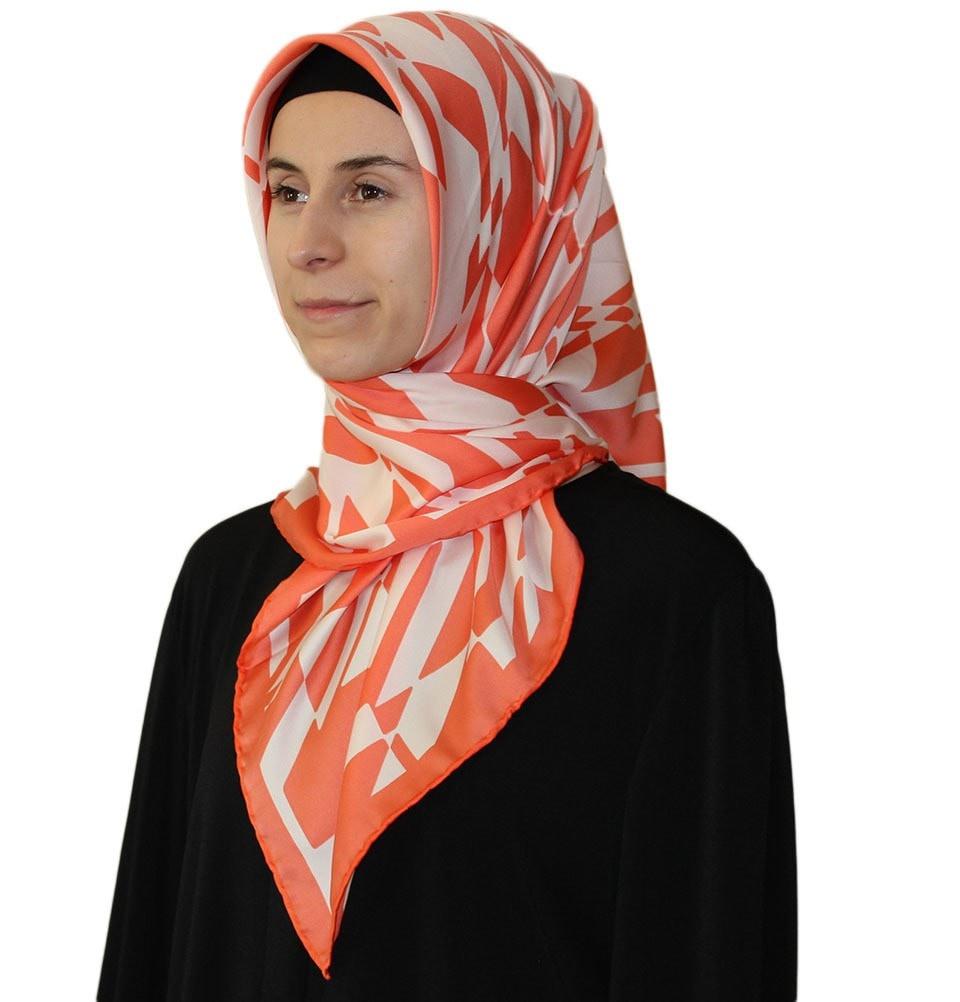 Aker scarf Aker Satin Square Hijab Scarf 6749 965 Orange / White - Modefa 